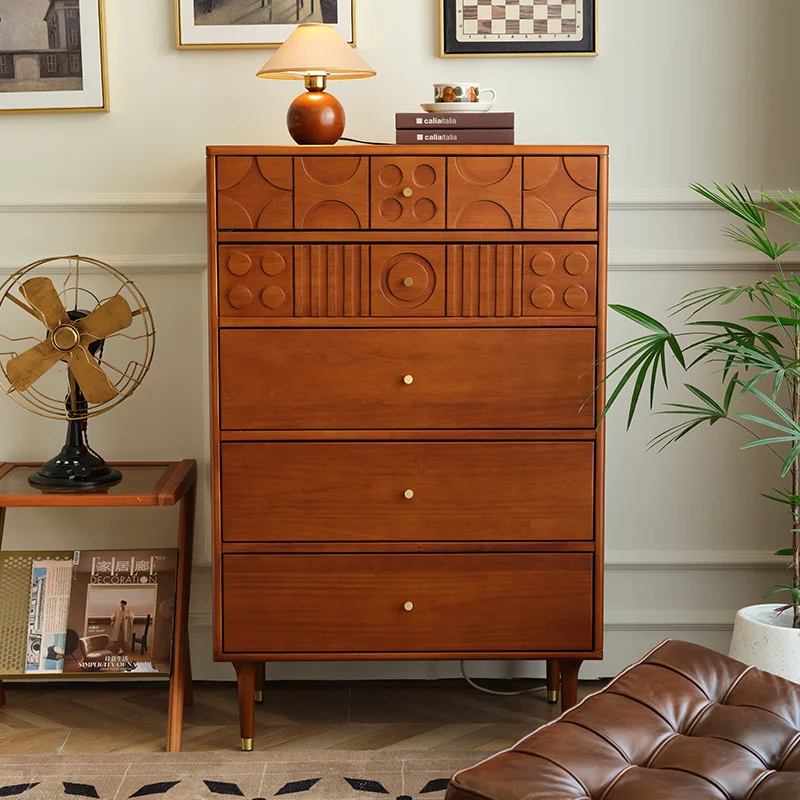 Retro solid wood carving flower chest of drawers, antique solid wood 5-drawer chest of drawers in the living room and bedroom
Retro solid wood carving flower chest of drawers, antique solid wood 5-drawer chest of drawers in the living room and bedroom