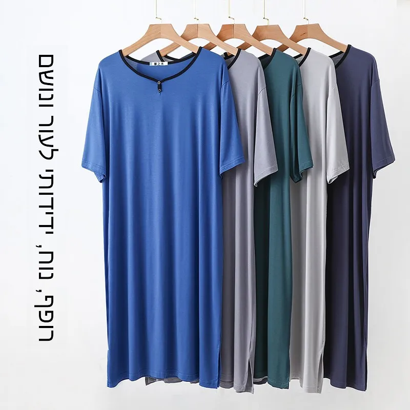 Modal Sleepwear Summer Men's Short Sleeve Loose Robe plus Size Thin Home Clothes One-Piece Bathrobe Nightgown Casual Style
Modal Sleepwear Summer Men's Short Sleeve Loose Robe plus Size Thin Home Clothes One-Piece Bathrobe Nightgown Casual Style