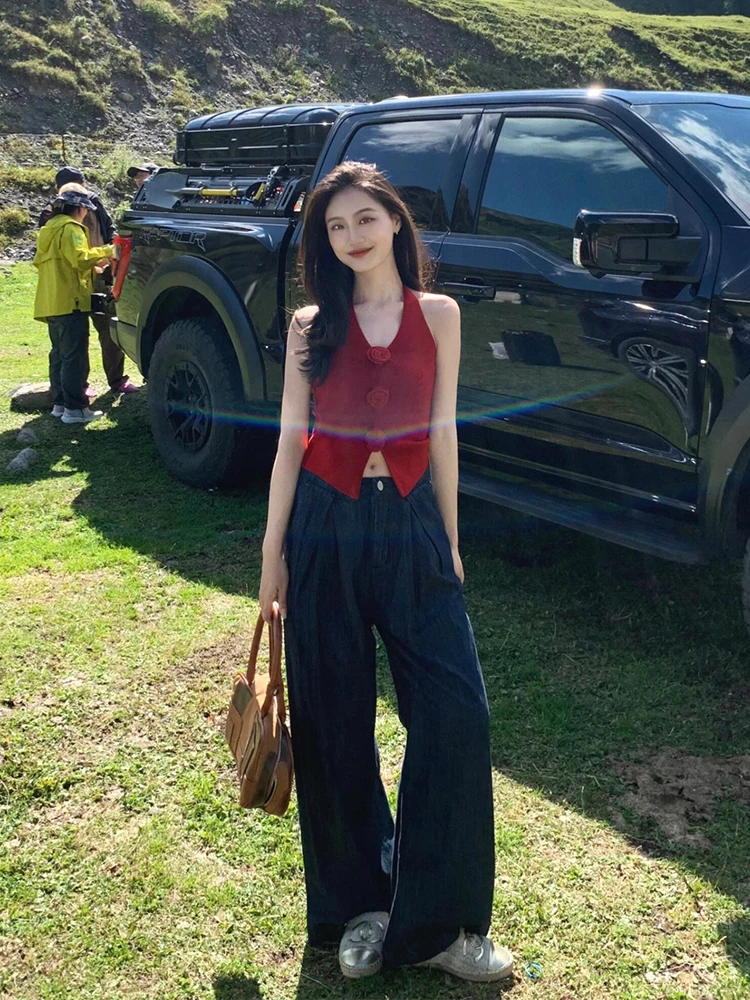 Loose Draped Loose Women's Jeans High Waist Wide Leg Pants Deep Blue Lazy Style Spring Autumn Fashion Casual High Waist Jeans
Loose Draped Loose Women's Jeans High Waist Wide Leg Pants Deep Blue Lazy Style Spring Autumn Fashion Casual High Waist Jeans