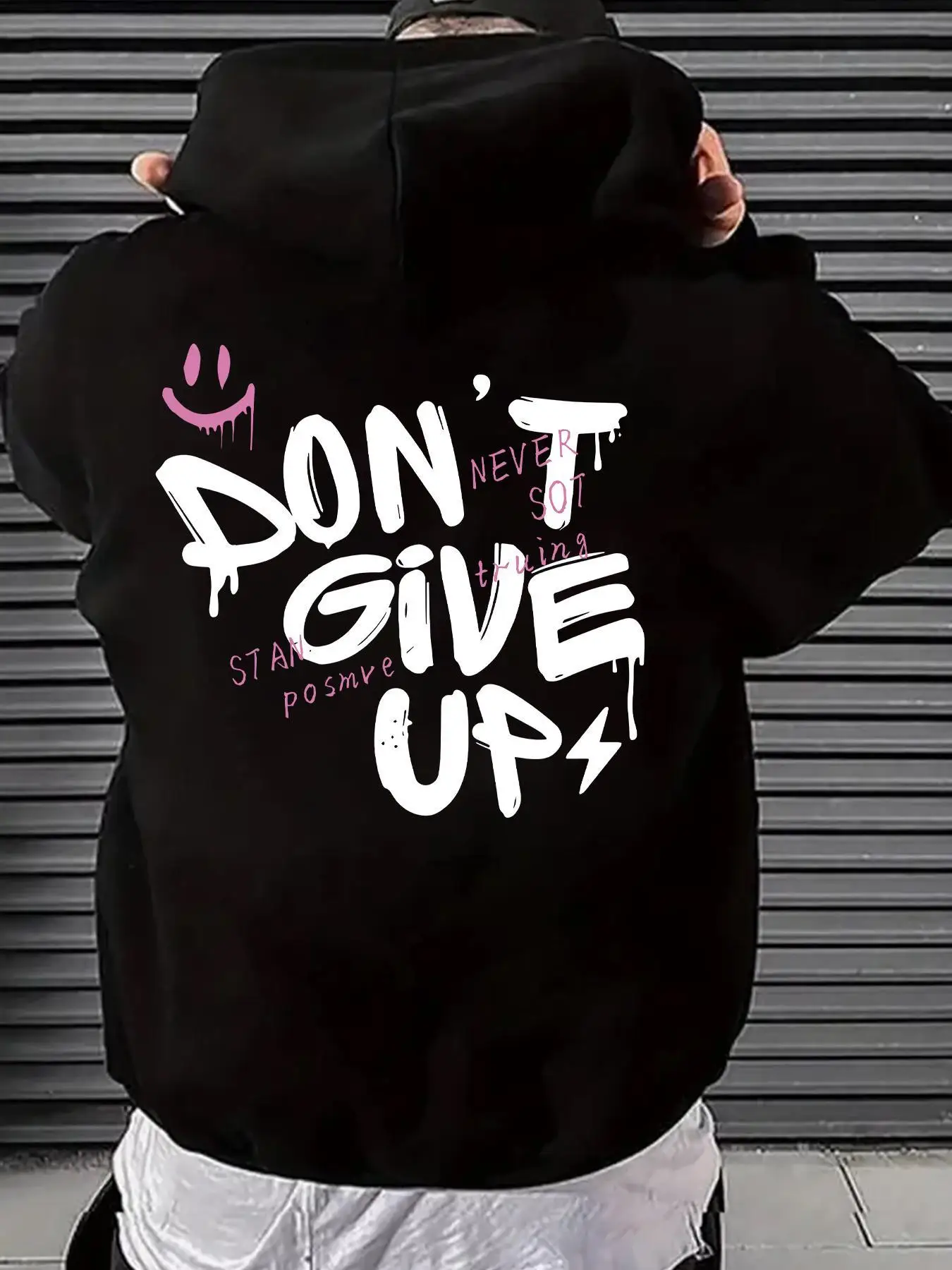 Men's Graffiti 'DON'T GIVE UP' Hoodie | Hip Hop Streetwear Oversized Pullover | Urban Positive Message Sweatshirt for Guys
Men's Graffiti 'DON'T GIVE UP' Hoodie | Hip Hop Streetwear Oversized Pullover | Urban Positive Message Sweatshirt for Guys