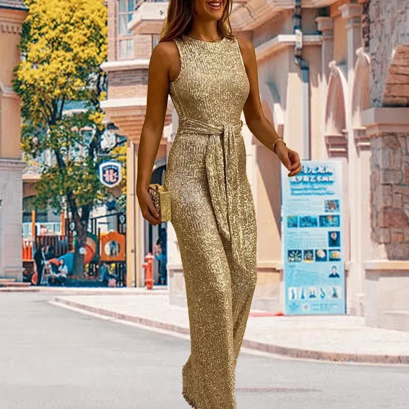 Simple Women Jumpsuit Round Neck Sleeveless Personalized Glitter Female Jumpsuit Sexy Backless Evening Womens Wear
Simple Women Jumpsuit Round Neck Sleeveless Personalized Glitter Female Jumpsuit Sexy Backless Evening Womens Wear