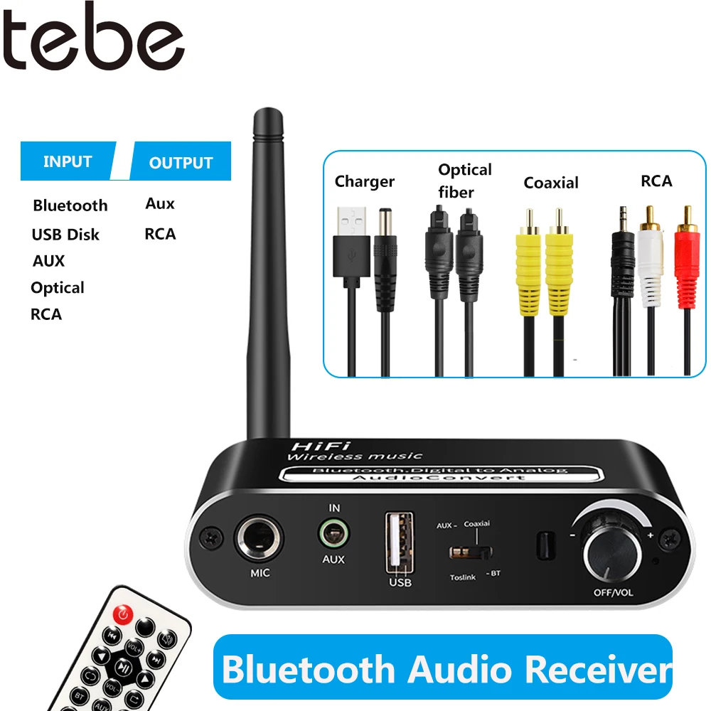 Tebe Bluetooth 5.1 Music Receiver Hi-fi Audio Adapter 3.5mm Aux RCA Digital to Analog Converter U Disk Player with IR Control
Tebe Bluetooth 5.1 Music Receiver Hi-fi Audio Adapter 3.5mm Aux RCA Digital to Analog Converter U Disk Player with IR Control