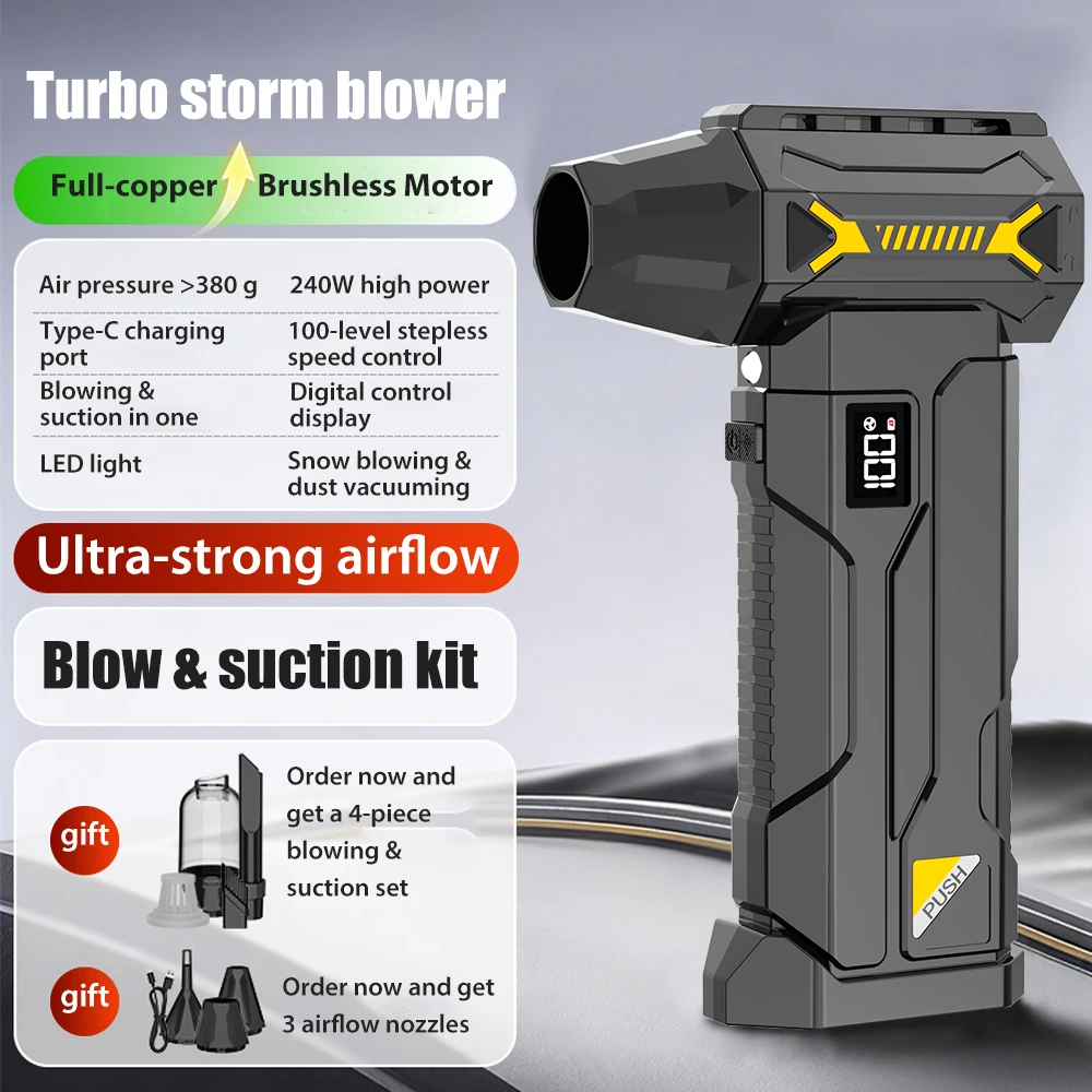 580000RPM powerful turbo blower 60m/s Brushless Motor Turbo Air Blower With LED Digital Display 380g thrust Violent Fan
580000RPM powerful turbo blower 60m/s Brushless Motor Turbo Air Blower With LED Digital Display 380g thrust Violent Fan