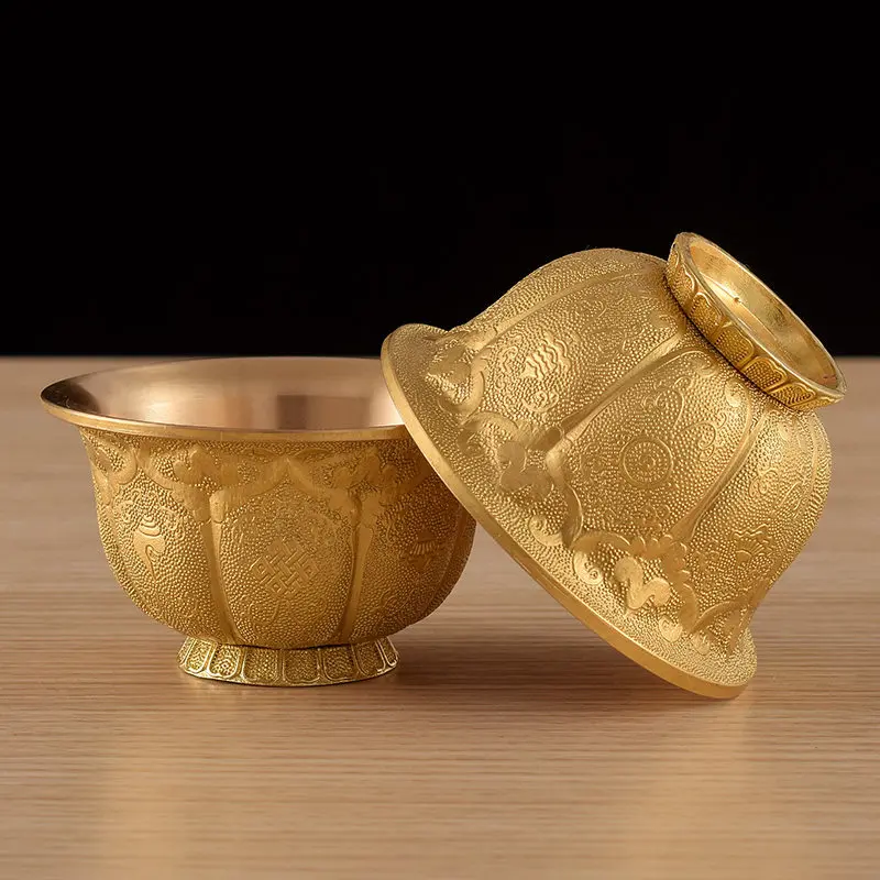 Pure Copper Carved Eight Auspicious Water Cup Tantric Seven Offering Tibetan Bowl Household Buddha Worship Holy Grail Decoration
Pure Copper Carved Eight Auspicious Water Cup Tantric Seven Offering Tibetan Bowl Household Buddha Worship Holy Grail Decoration