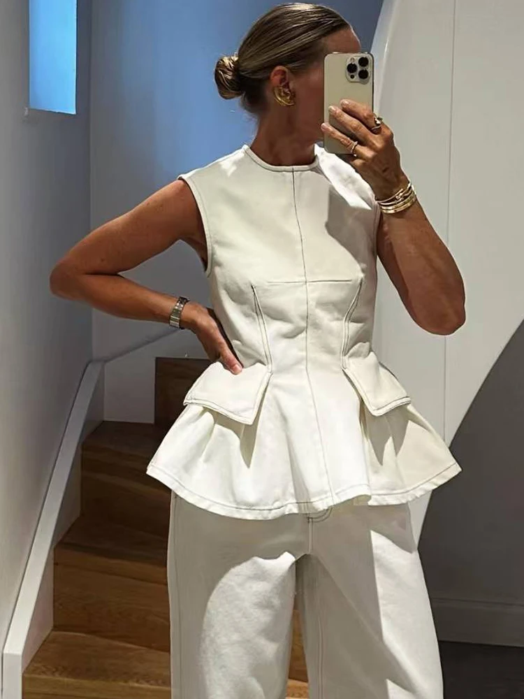 Летний женский джинсовый топ SLTNX на молнии, винтажный повседневный топ без рукавов с круглым вырезом, модная плиссированная майка-жилет в уличном стиле
Летний женский джинсовый топ SLTNX на молнии, винтажный повседневный топ без рукавов с круглым вырезом, модная плиссированная майка-жилет в уличном стиле