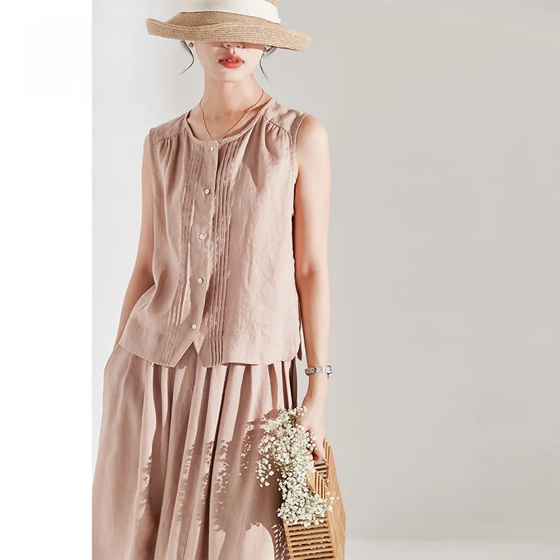 Zimode Slim Fit Sleeveless Versatile Linen Shirt Summer Collection round Neck Button Detail Loose Fit Women's Shirt
Zimode Slim Fit Sleeveless Versatile Linen Shirt Summer Collection round Neck Button Detail Loose Fit Women's Shirt