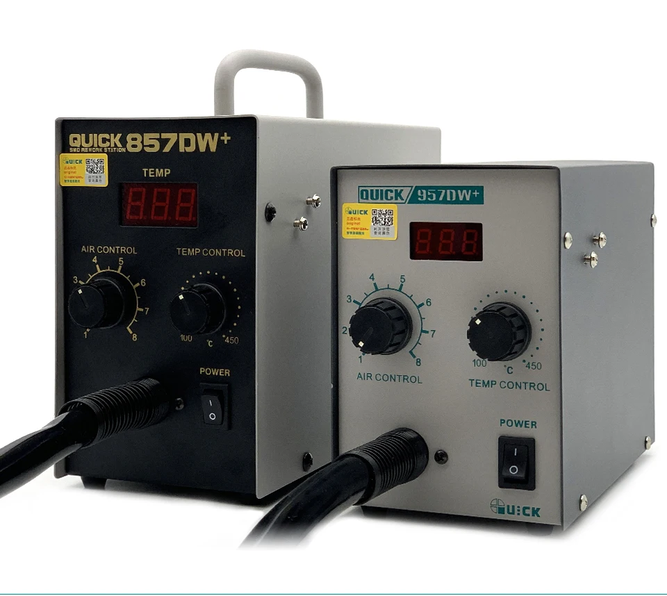 Rework Stations QUICK 957DW+ Hot Air Heat Gun Solder Station 580W LED Display Adjustablewith Welding Station Helical Wind 220V
Rework Stations QUICK 957DW+ Hot Air Heat Gun Solder Station 580W LED Display Adjustablewith Welding Station Helical Wind 220V