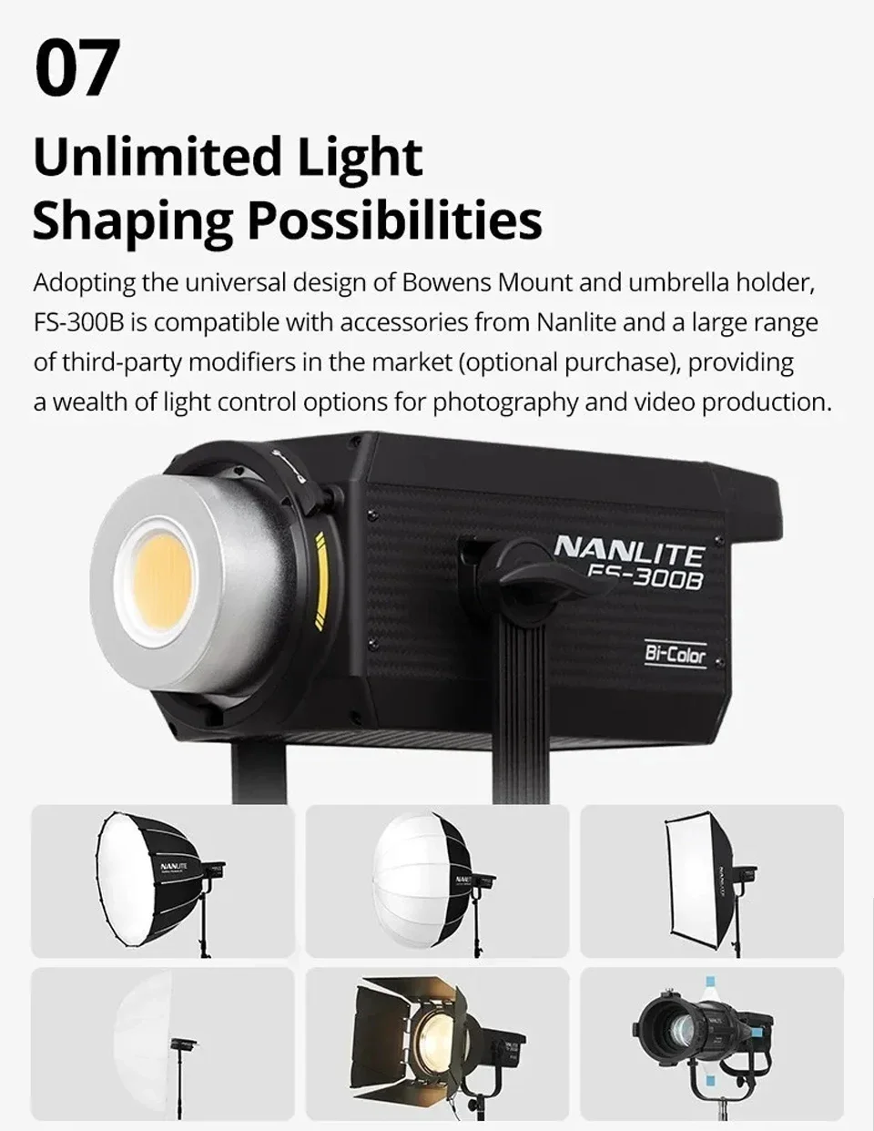 Nanlite FS-300B 350W Bi-Color Spotlight COB Video Light 2700K-6500K Photography Lighting Fill Light for Studio And Outdoor Use
Nanlite FS-300B 350W Bi-Color Spotlight COB Video Light 2700K-6500K Photography Lighting Fill Light for Studio And Outdoor Use