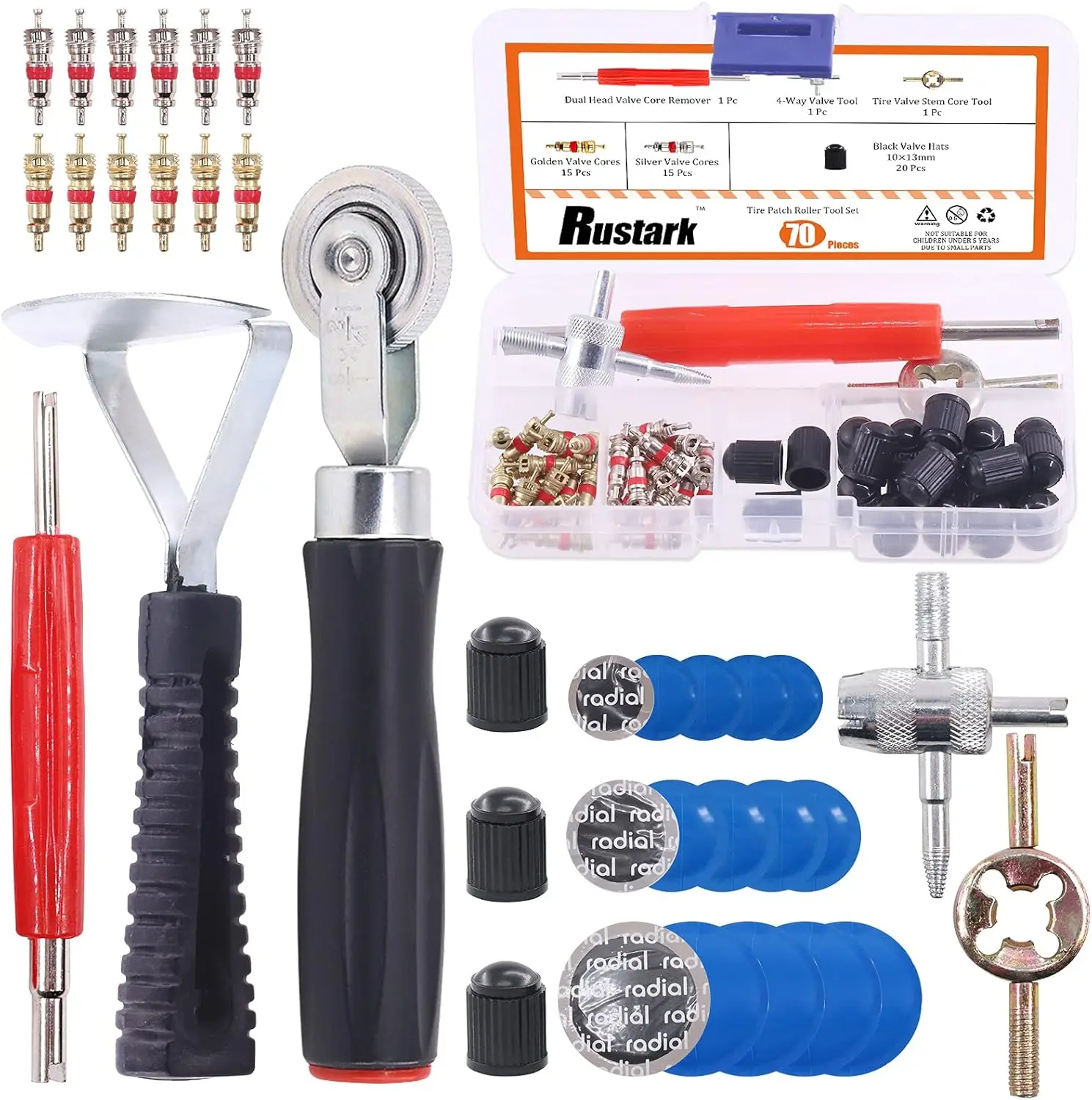 70Pcs Tire Repair Kit: Patches, Scraper, Valve Tools & Caps for Punctures
70Pcs Tire Repair Kit: Patches, Scraper, Valve Tools & Caps for Punctures