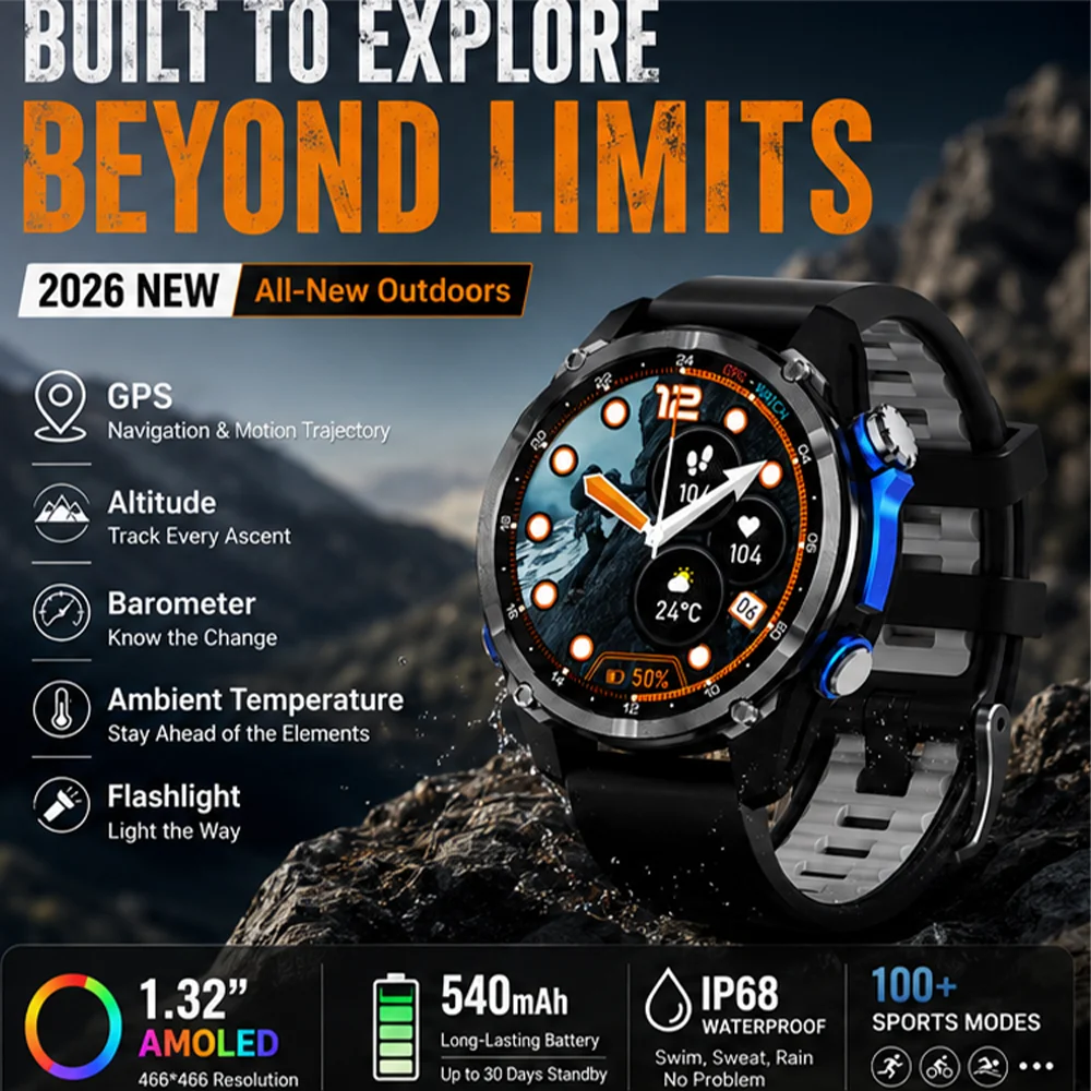 3ATM Waterproof Men's Smart Watch 2026 New 1.32 Inch AMOLED Screen GPS Compass Multi Sports Mode Daily Health Monitoring
3ATM Waterproof Men's Smart Watch 2026 New 1.32 Inch AMOLED Screen GPS Compass Multi Sports Mode Daily Health Monitoring