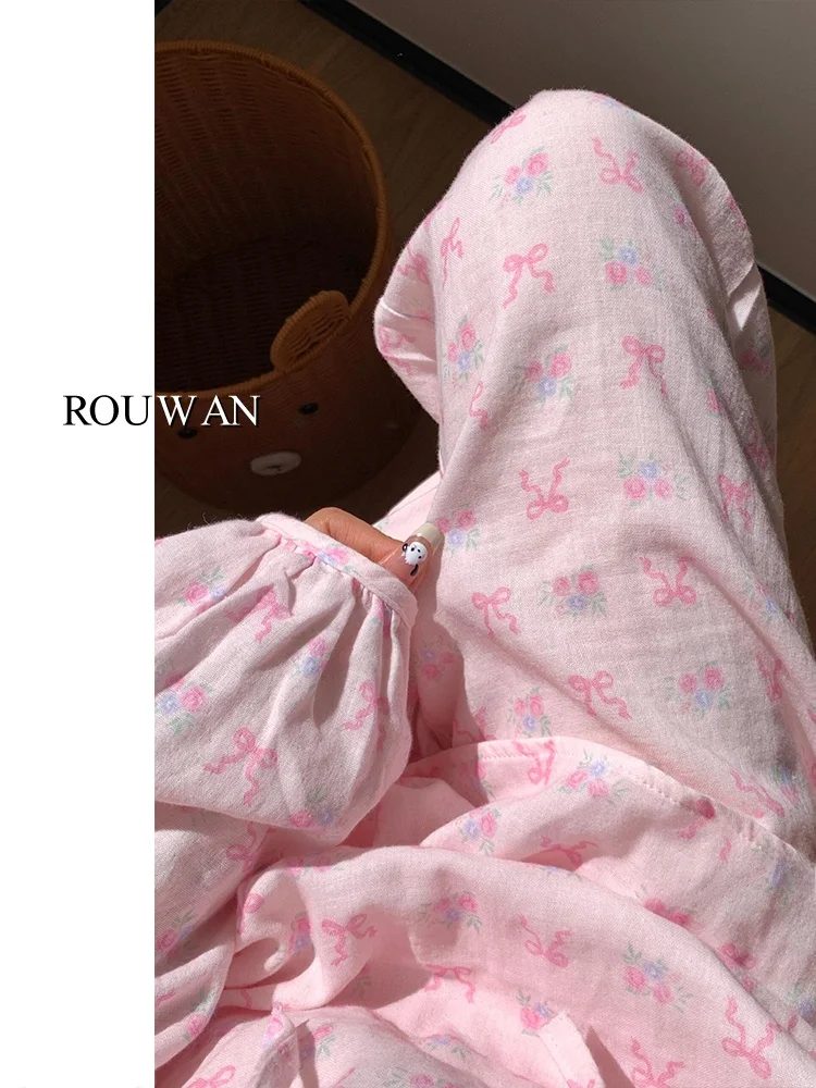 Sweet Long Sve Spwear, женский комплект весны и осени, новый дизайн с узлом и принтом, домашняя одежда, комплект с длинными брюками 
Sweet Long Sve Spwear, женский комплект весны и осени, новый дизайн с узлом и принтом, домашняя одежда, комплект с длинными брюками