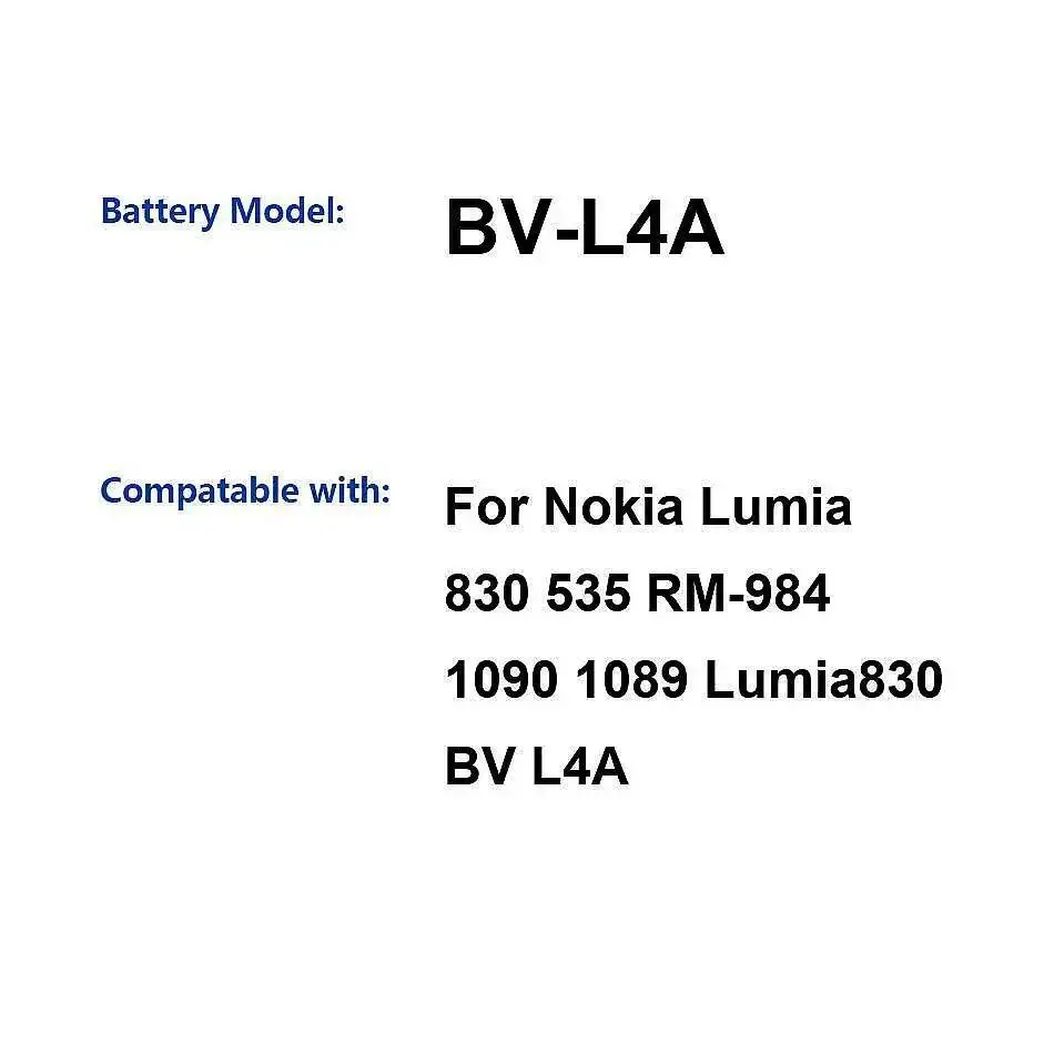 2200 мАч BV-L4A для Nokia Lumia 830 535 RM-984 1090 1089 Стабильный аккумулятор для мобильного телефона
2200 мАч BV-L4A для Nokia Lumia 830 535 RM-984 1090 1089 Стабильный аккумулятор для мобильного телефона