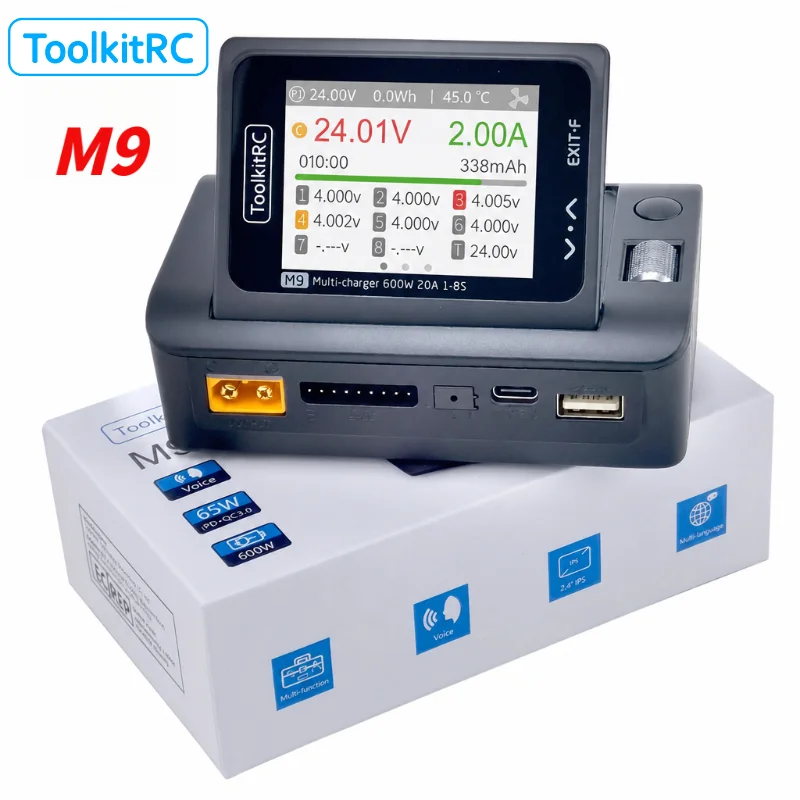 ToolkitRC M9 600W 20A DC Smart Charger with Audio Function For 1-8S Lipo LiFe Battery RC FPV Drone Car Fast Charing
ToolkitRC M9 600W 20A DC Smart Charger with Audio Function For 1-8S Lipo LiFe Battery RC FPV Drone Car Fast Charing