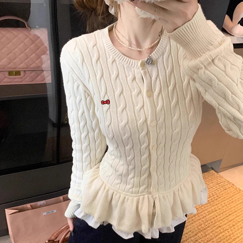 Корейский сладкий кардиган с вышивкой, длинными рукавами, облегающий, с оборками, вязаный, для женщин
Корейский сладкий кардиган с вышивкой, длинными рукавами, облегающий, с оборками, вязаный, для женщин