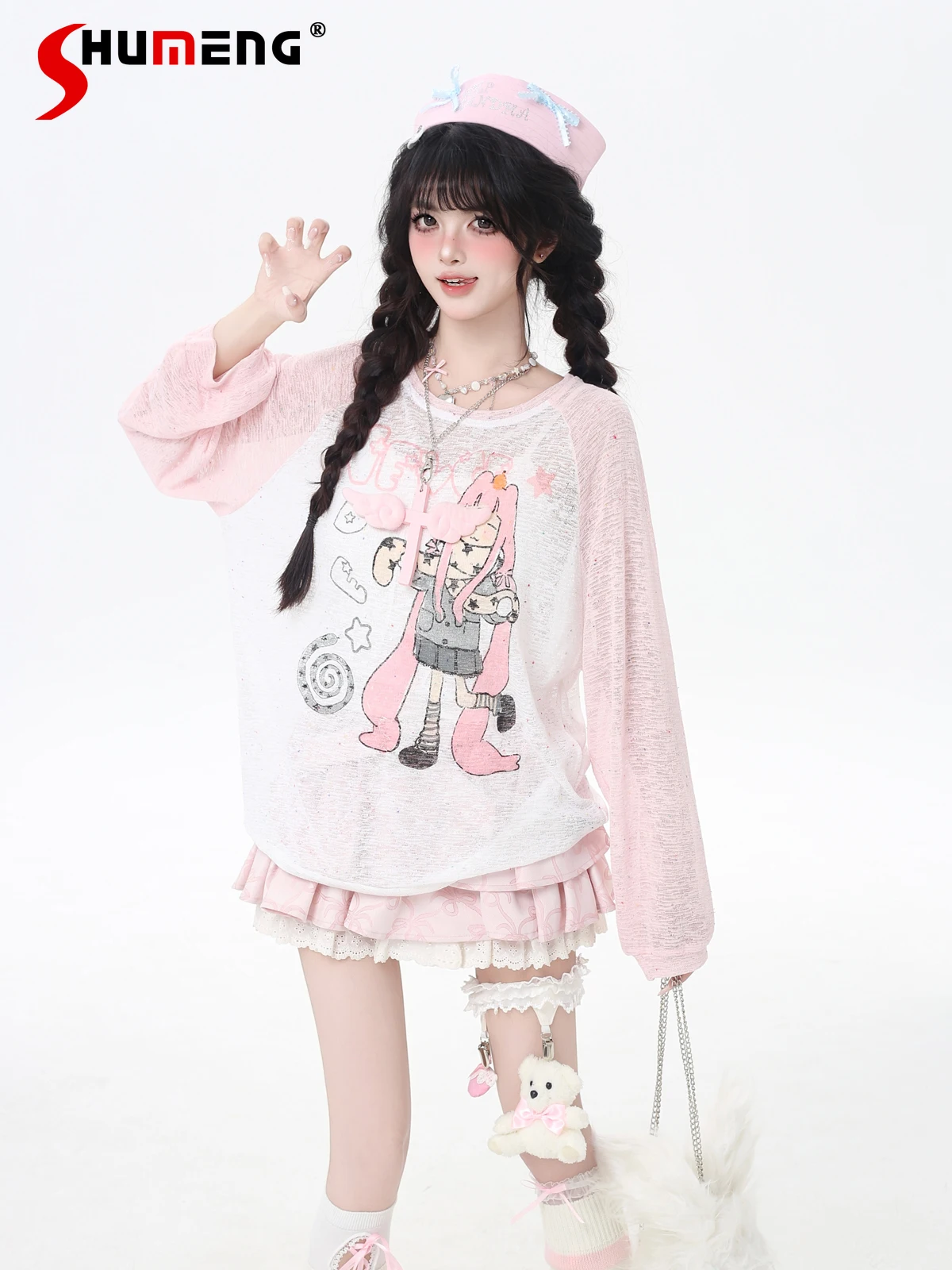 Japanese Sweet Cute Anime Girl Round Neck Long Sleeve Cartoon Printed Loose Versatile Casual Thin Sheer T-shirt Top Women Summer
Japanese Sweet Cute Anime Girl Round Neck Long Sleeve Cartoon Printed Loose Versatile Casual Thin Sheer T-shirt Top Women Summer