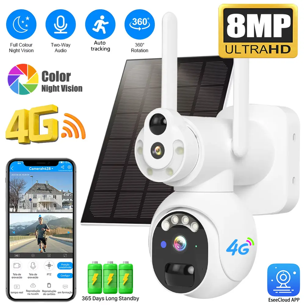 8MP 4G PTZ Solar Long Battery Life 2 Lens 2 Screens Outdoor Color Night Vision AI Auto Tracking Home Video Surveillance Cameras
8MP 4G PTZ Solar Long Battery Life 2 Lens 2 Screens Outdoor Color Night Vision AI Auto Tracking Home Video Surveillance Cameras
