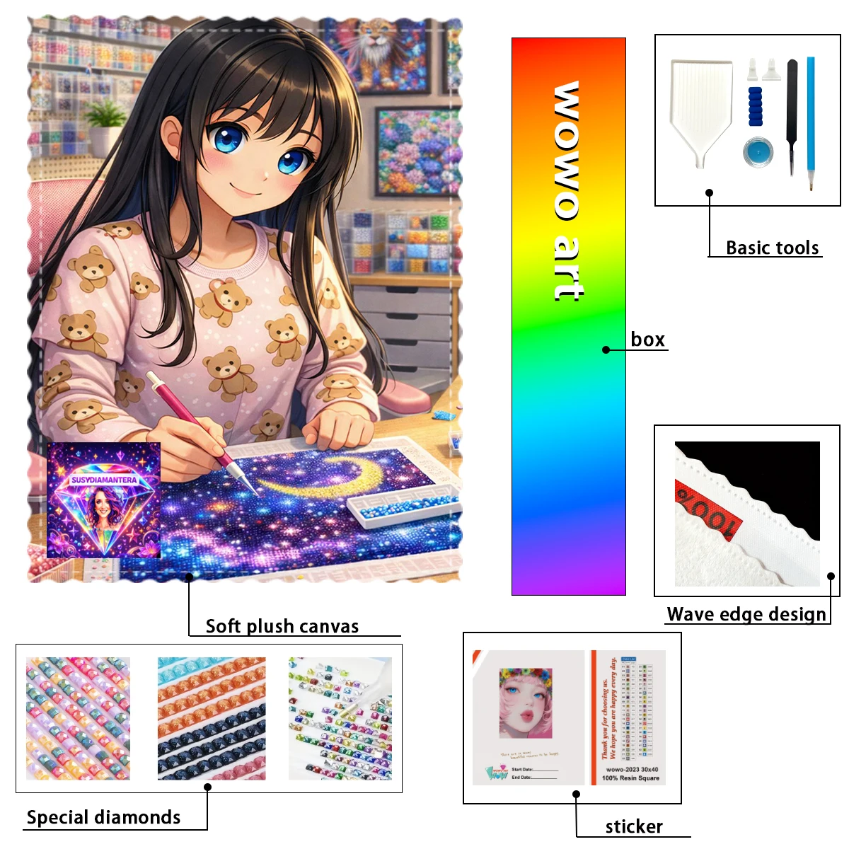 【Susy Diamond Art】 Cute little diamond-adorned girl High quality canvas with resin-AB-fairy dust and metal studs diamond
【Susy Diamond Art】 Cute little diamond-adorned girl High quality canvas with resin-AB-fairy dust and metal studs diamond