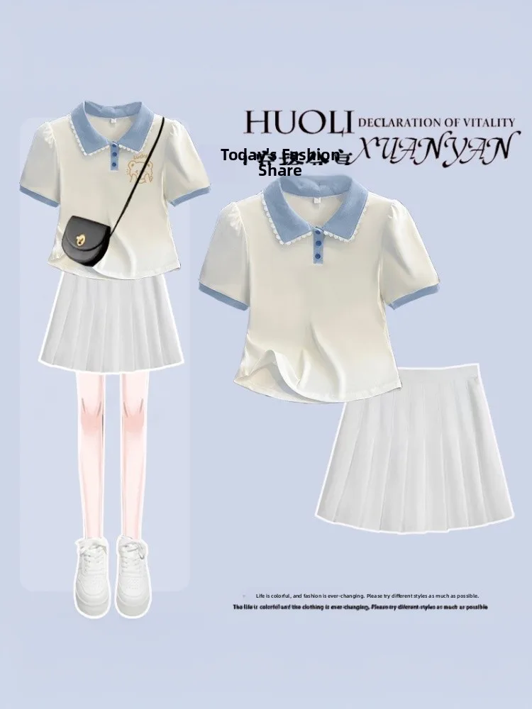 Cute Style Two-Piece Set School Uniform Short Sleeve Doll Collar Pleated Skirt Cotton Summer Fashion Ensemble for Teens
Cute Style Two-Piece Set School Uniform Short Sleeve Doll Collar Pleated Skirt Cotton Summer Fashion Ensemble for Teens