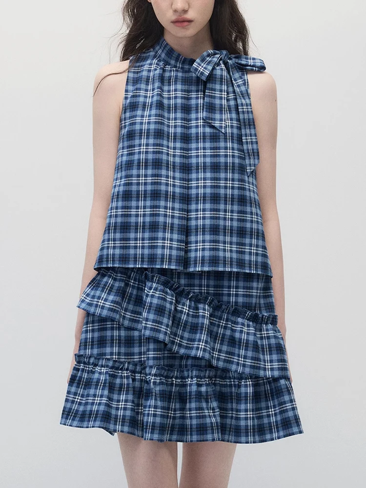 Summer Women Tank Dress Stand Collar Bow Ruffles Plaid Dress Korean Fashion Loose Casual Mini Dress Female Blue Short Dress 2025
Summer Women Tank Dress Stand Collar Bow Ruffles Plaid Dress Korean Fashion Loose Casual Mini Dress Female Blue Short Dress 2025