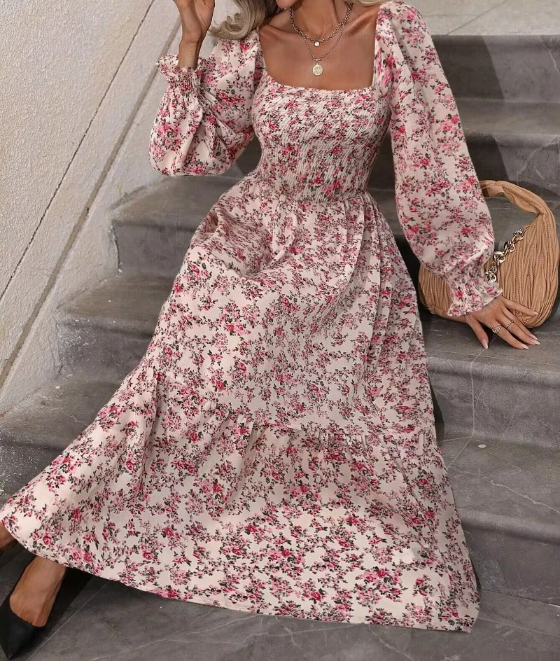 Sweet and Elegant Long-sleeved Tea Dress Floral Print Square-neck Puff-sleeved Ankle-length Dress A-line Dress Women Ropa Mujer
Sweet and Elegant Long-sleeved Tea Dress Floral Print Square-neck Puff-sleeved Ankle-length Dress A-line Dress Women Ropa Mujer