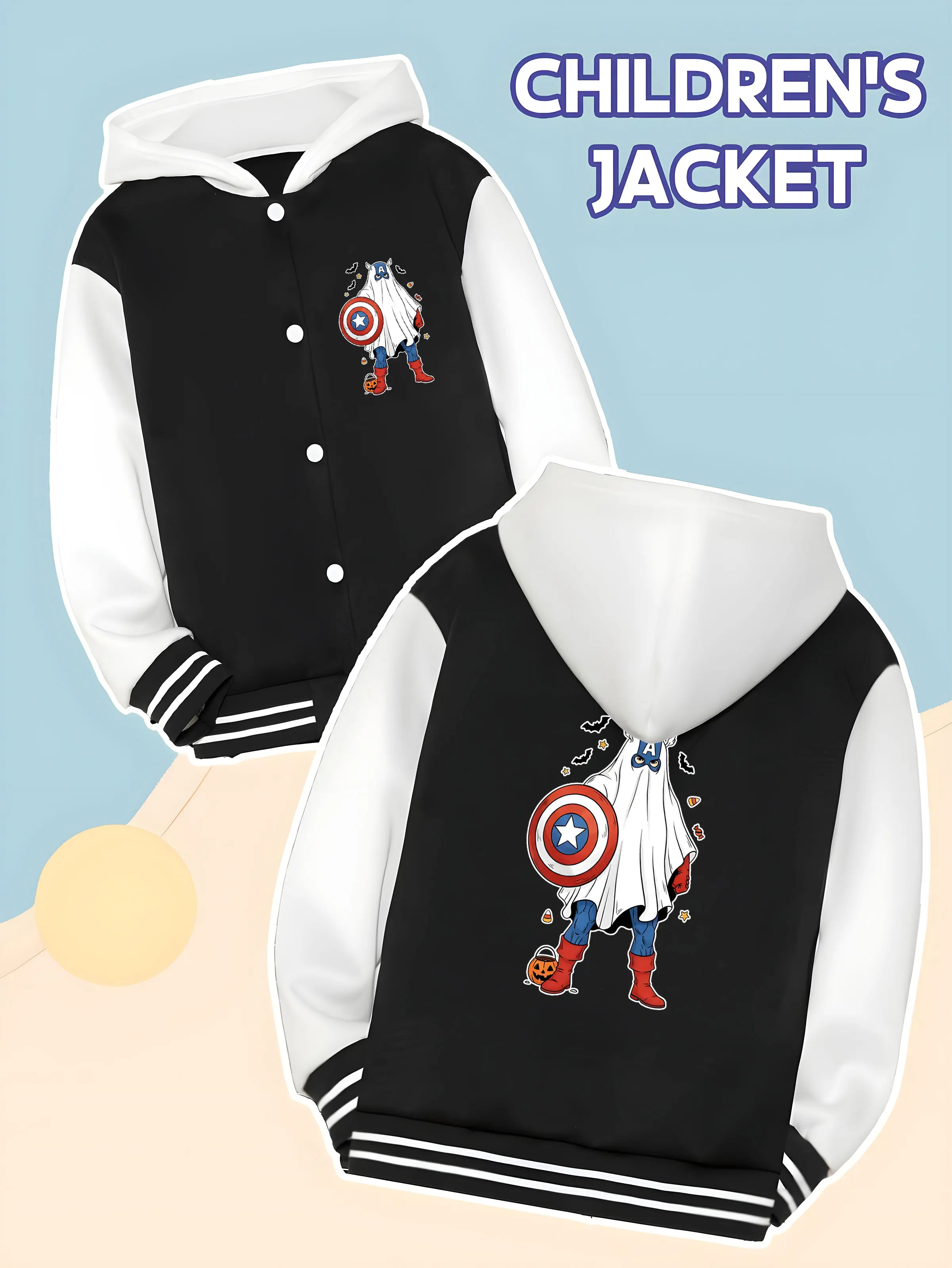 MINISO Marvel Captain America Halloween Boys Baseball Jacket - Captain America Halloween funny print, double-sided fun and creat
MINISO Marvel Captain America Halloween Boys Baseball Jacket - Captain America Halloween funny print, double-sided fun and creat
