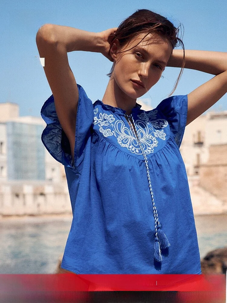 H&M Women's Loose Short Sleeve Embroidered Shirt Summer Commute Elegant Style 1284701 Cotton V-neck Regular Length
H&M Women's Loose Short Sleeve Embroidered Shirt Summer Commute Elegant Style 1284701 Cotton V-neck Regular Length