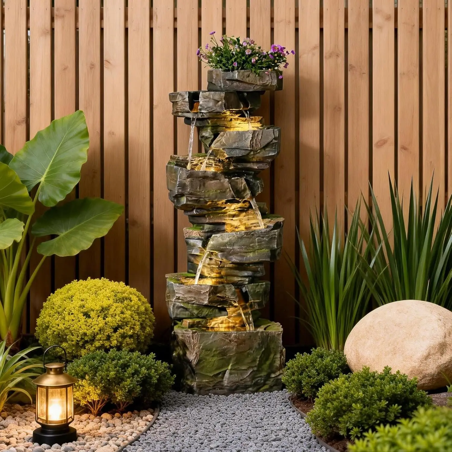 48.6" H Outdoor Water Fountain with 6 Tiers Large Cascading Realistic Rock Waterfall Fountains with LED Lights, Customized
48.6" H Outdoor Water Fountain with 6 Tiers Large Cascading Realistic Rock Waterfall Fountains with LED Lights, Customized