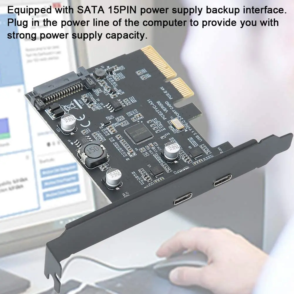 PCI-Express 4X To USB 3.1 Gen 2 (10 Gbps) 2-Port Type C Expansion Card ASM3142 ,Integrated SATA Power Supply Interface
PCI-Express 4X To USB 3.1 Gen 2 (10 Gbps) 2-Port Type C Expansion Card ASM3142 ,Integrated SATA Power Supply Interface
