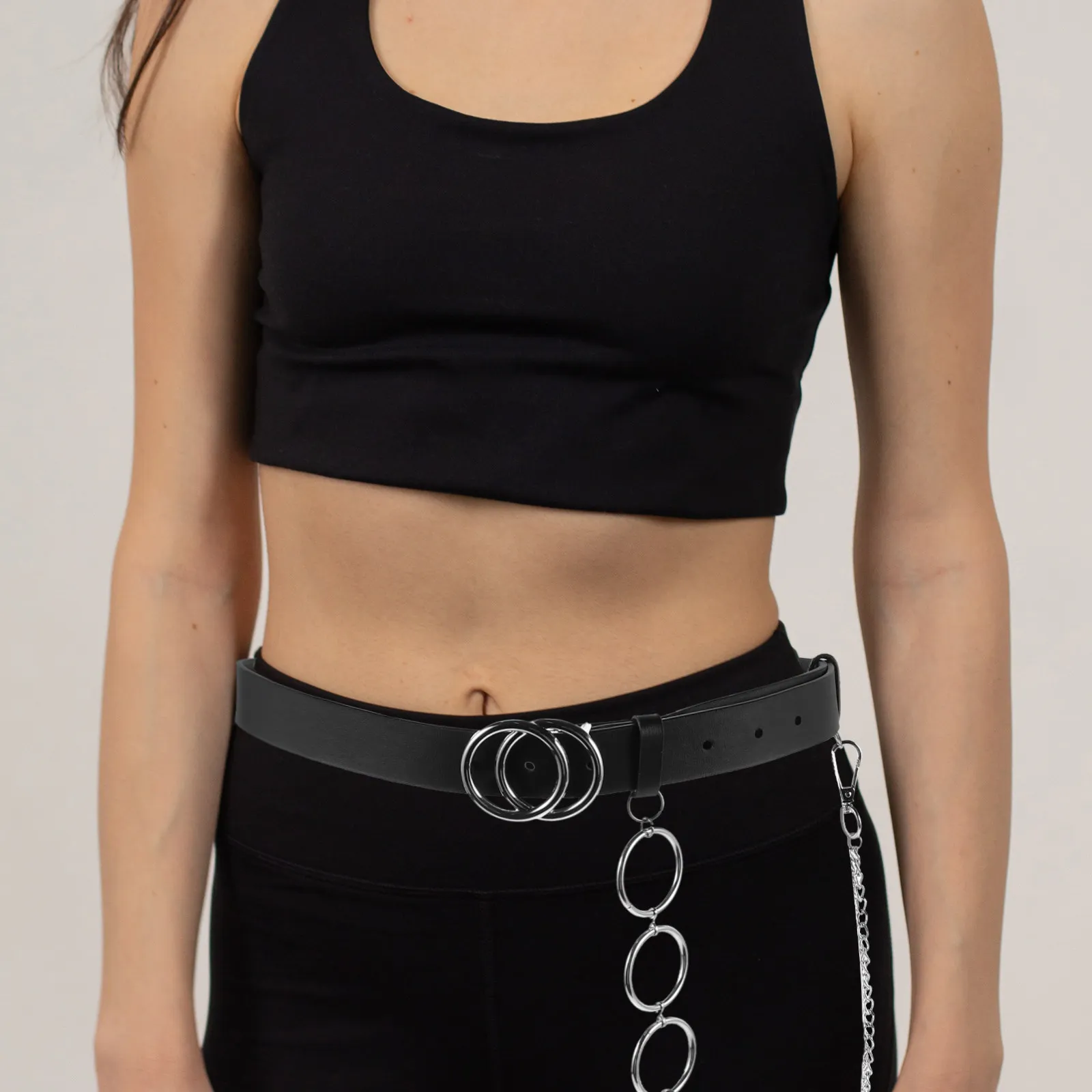 Women'S Fashionable Waist Double Ring Buckle Adjustable Punk Chain Belt Black Gothic Hip-Hop Style Body Belt For Jeans
Women'S Fashionable Waist Double Ring Buckle Adjustable Punk Chain Belt Black Gothic Hip-Hop Style Body Belt For Jeans