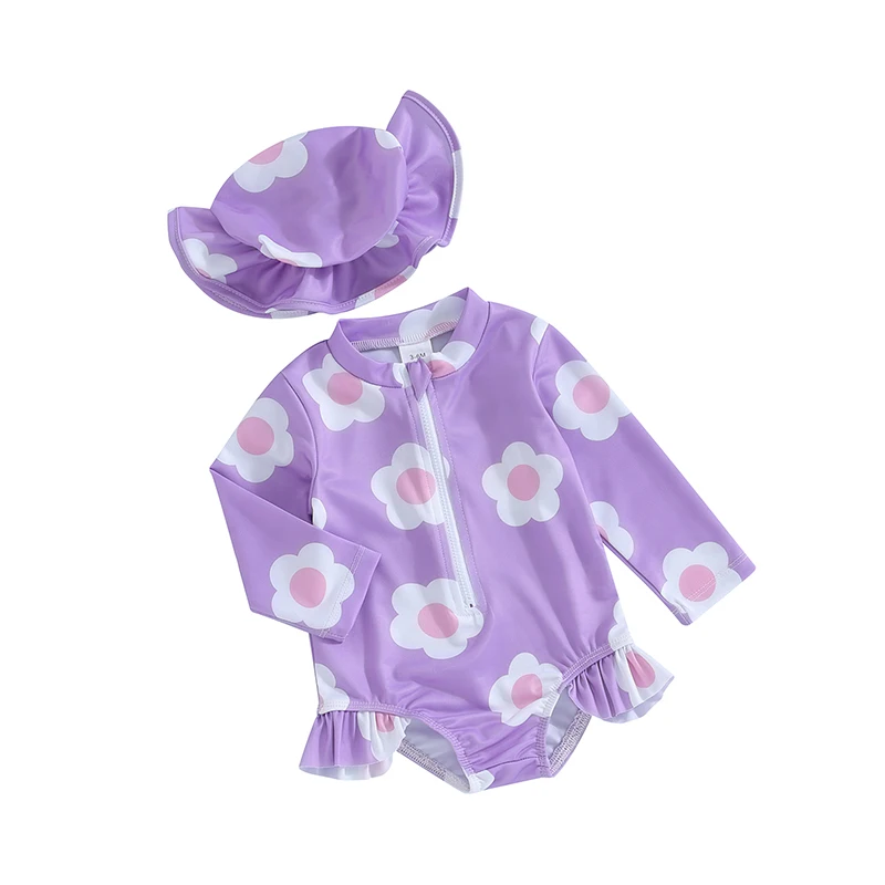 Toddler Girls Jumpsuit Swimsuit with Hat Flower Print Long Sleeve Round Neck Front Zipper Ruffle Bathing Suit
Toddler Girls Jumpsuit Swimsuit with Hat Flower Print Long Sleeve Round Neck Front Zipper Ruffle Bathing Suit