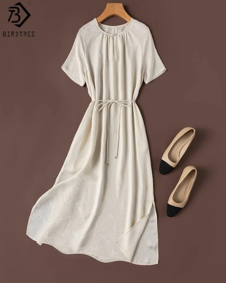 BirdTree 20MM 100% Mulberry Silk Beige Dress,Women's Jacquard Short Sleeve O-neck Solid Color Loose Dresses, 2025 New D57403JF
BirdTree 20MM 100% Mulberry Silk Beige Dress,Women's Jacquard Short Sleeve O-neck Solid Color Loose Dresses, 2025 New D57403JF