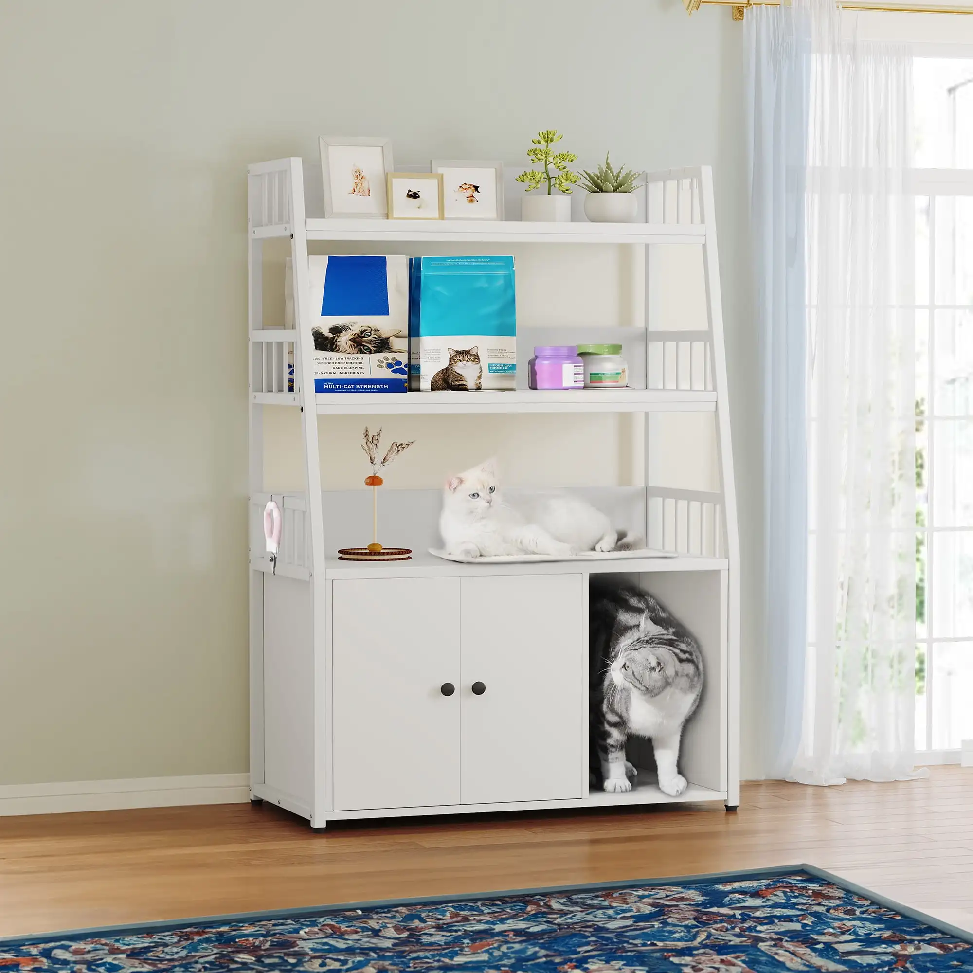 Cat Litter Box Enclosure Furniture, Stylish Wooden Hidden Cat Cabinet Furniture with Storage Shelves for Indoor Spaces - White
Cat Litter Box Enclosure Furniture, Stylish Wooden Hidden Cat Cabinet Furniture with Storage Shelves for Indoor Spaces - White