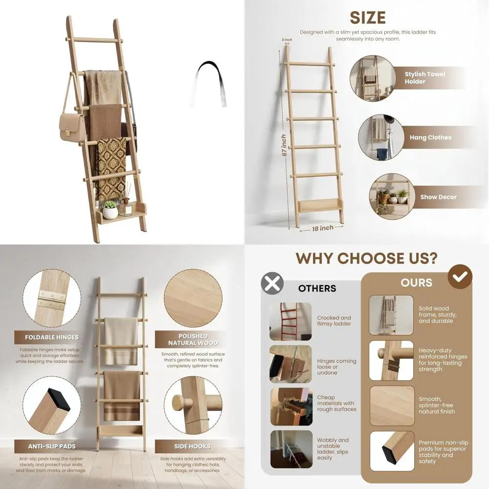 6-ярусная настенная полка-стремянка в деревенском стиле для одеял, с местом для хранения, из натурального дерева, для гостиной, спальни и ванной комнаты
6-ярусная настенная полка-стремянка в деревенском стиле для одеял, с местом для хранения, из натурального дерева, для гостиной, спальни и ванной комнаты