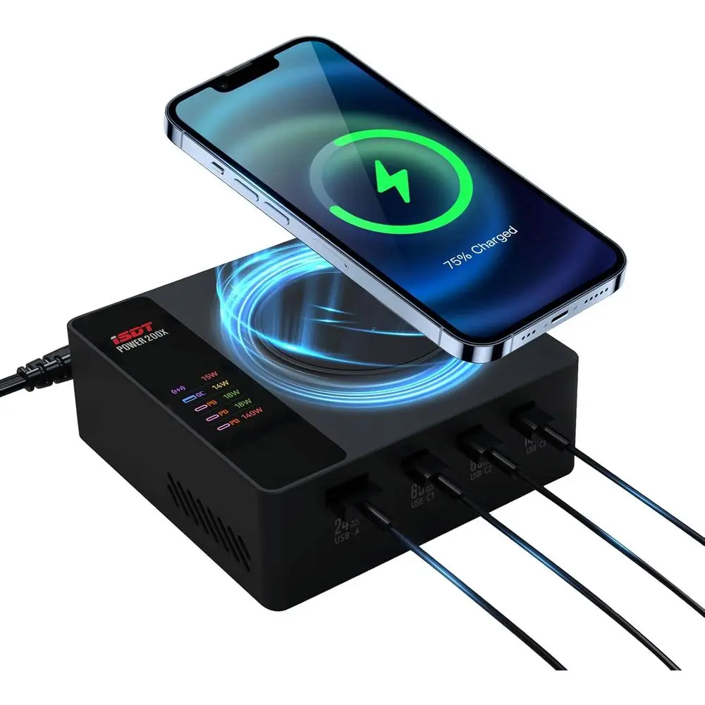 200W USB-C Charging Station - 4 Ports + 1 for PD3.1 Fast Charging, 15W Wireless Charging, Compatible with Multiple OS
200W USB-C Charging Station - 4 Ports + 1 for PD3.1 Fast Charging, 15W Wireless Charging, Compatible with Multiple OS