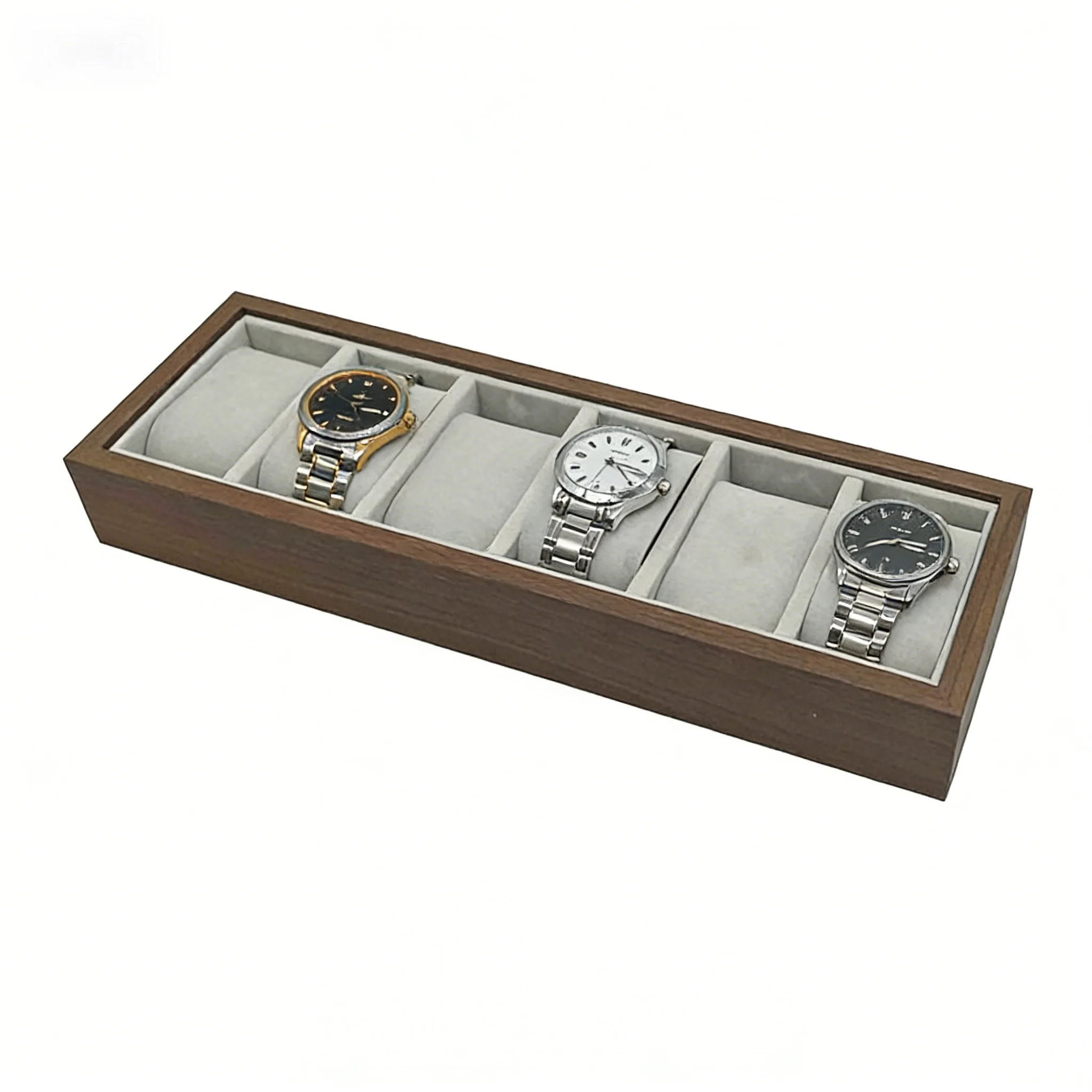 Black Walnut Wood 6-Bit Watch Display Tray Organizer, Multi-Function Jewelry Storage Box with Removable Pillow for Home Decor
Black Walnut Wood 6-Bit Watch Display Tray Organizer, Multi-Function Jewelry Storage Box with Removable Pillow for Home Decor