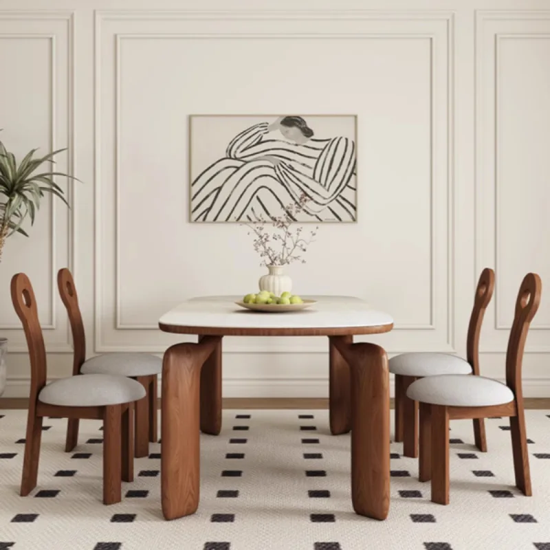 French retro ash wood solid wood travertine rock slab dining table walnut elephant leg dining table
French retro ash wood solid wood travertine rock slab dining table walnut elephant leg dining table