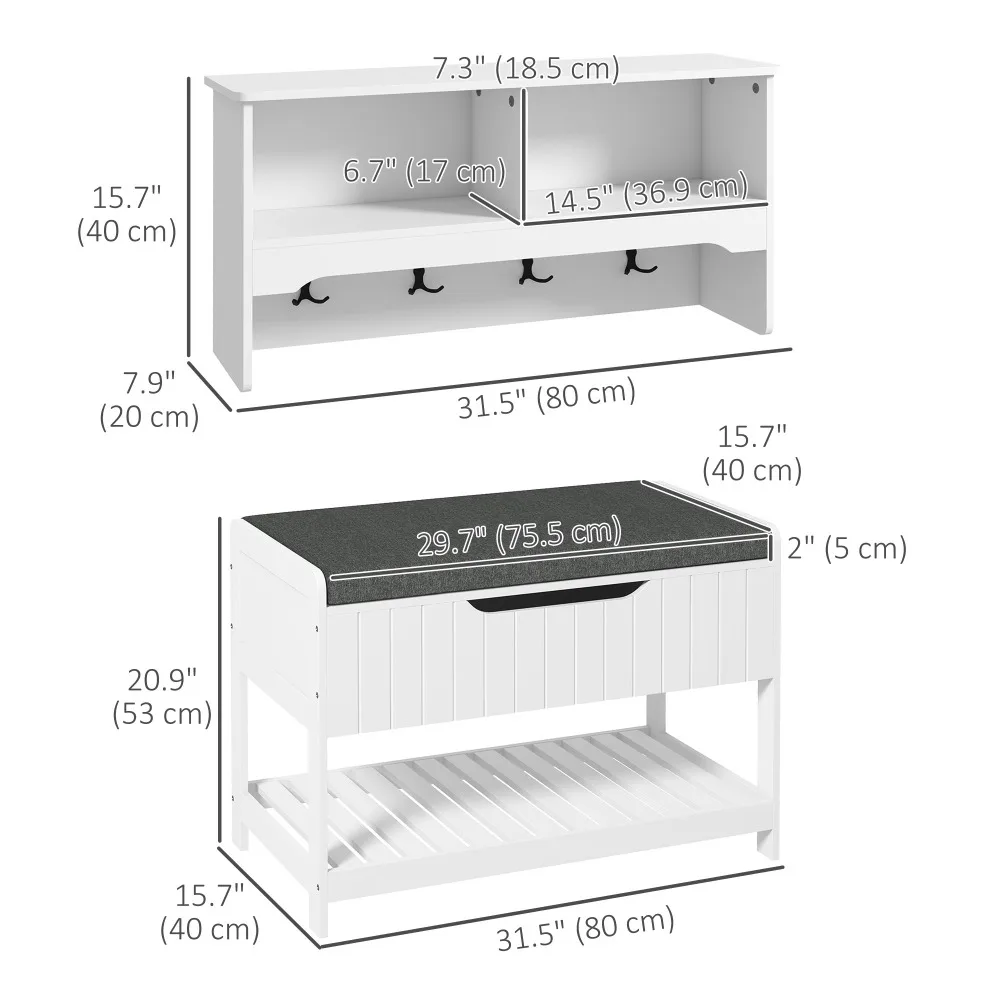Versatile storage: 2 cubes, slatted shelf, 4 hooks and hidden compartment under the seat, Shoe Cabinets
Versatile storage: 2 cubes, slatted shelf, 4 hooks and hidden compartment under the seat, Shoe Cabinets
