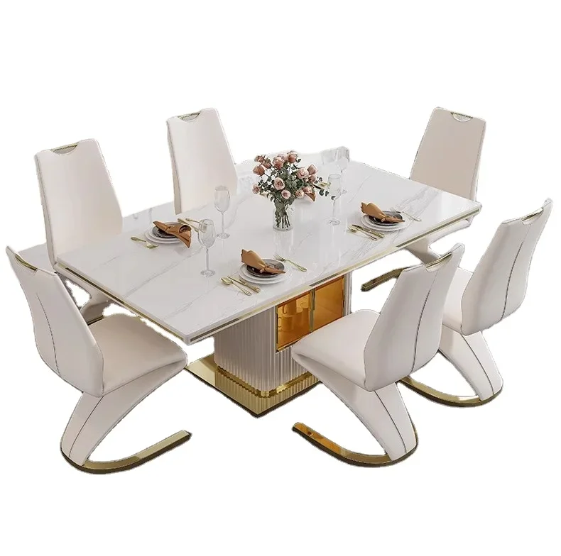 Luxury Italian Dinner Table and Chair Stainless Steel Leg Marble Top Modern Dining Table Set
Luxury Italian Dinner Table and Chair Stainless Steel Leg Marble Top Modern Dining Table Set