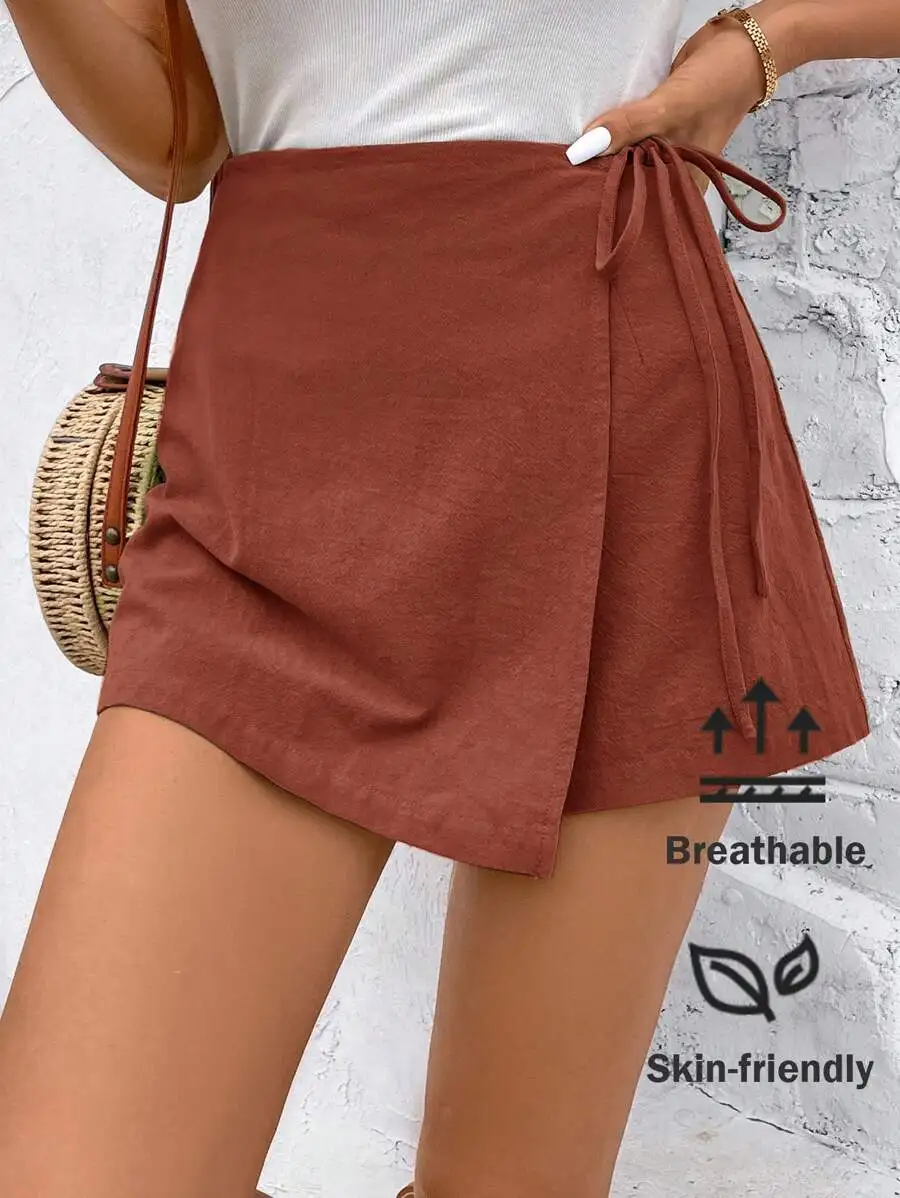 Wrap-Style Rustic Cotton Mini Skort With Tie Waist For Summer Casual Wear
Wrap-Style Rustic Cotton Mini Skort With Tie Waist For Summer Casual Wear