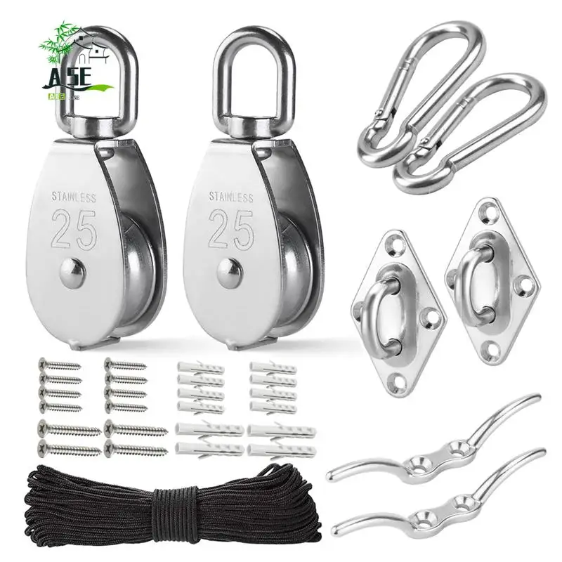 A05E-Stainless Steel Pulley System Kit-Heavy-Duty Pulley Wheel, Pulley Block With Nylon Rope 4MM, Hooks, Plate (2 Pack)
A05E-Stainless Steel Pulley System Kit-Heavy-Duty Pulley Wheel, Pulley Block With Nylon Rope 4MM, Hooks, Plate (2 Pack)