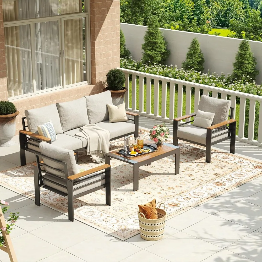 Aluminum Patio Furniture Set 5 Seats, Oversized Outdoor Sectional with Washable Thick Cushions, Coffee Table, Customized
Aluminum Patio Furniture Set 5 Seats, Oversized Outdoor Sectional with Washable Thick Cushions, Coffee Table, Customized