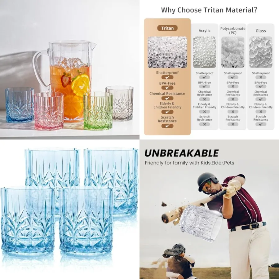 Shatterproof Tritan Plastic Short Tumbler, Set of 4, 13oz - Myrtle Beach Unbreakable Crystal Cut Old Fashioned Drinking Glasses
Shatterproof Tritan Plastic Short Tumbler, Set of 4, 13oz - Myrtle Beach Unbreakable Crystal Cut Old Fashioned Drinking Glasses