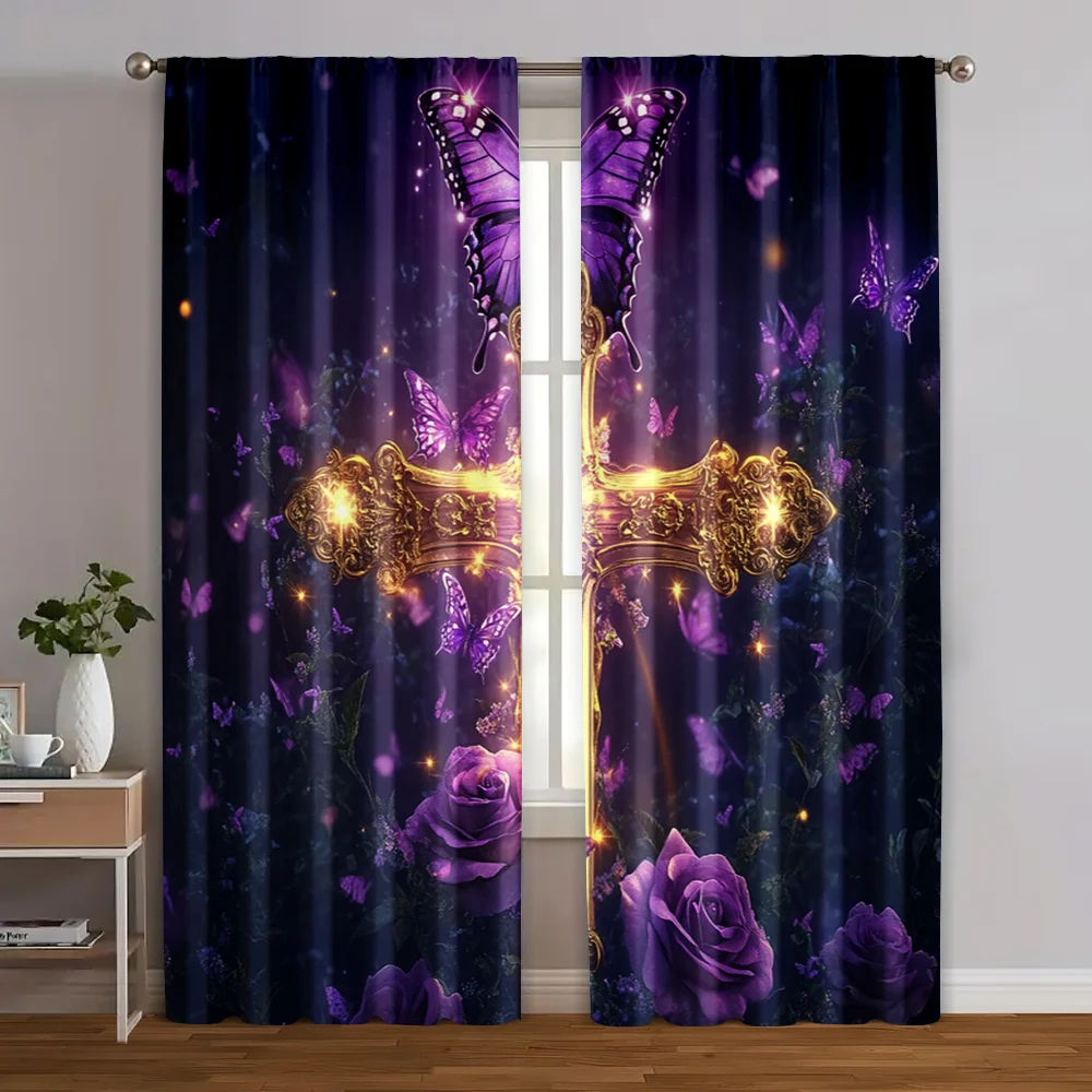 2pcs, Curtains&Drapes A solemn cross decorated with purple roses and butterflies Machine Washable Polyester (without rod) Art
2pcs, Curtains&Drapes A solemn cross decorated with purple roses and butterflies Machine Washable Polyester (without rod) Art