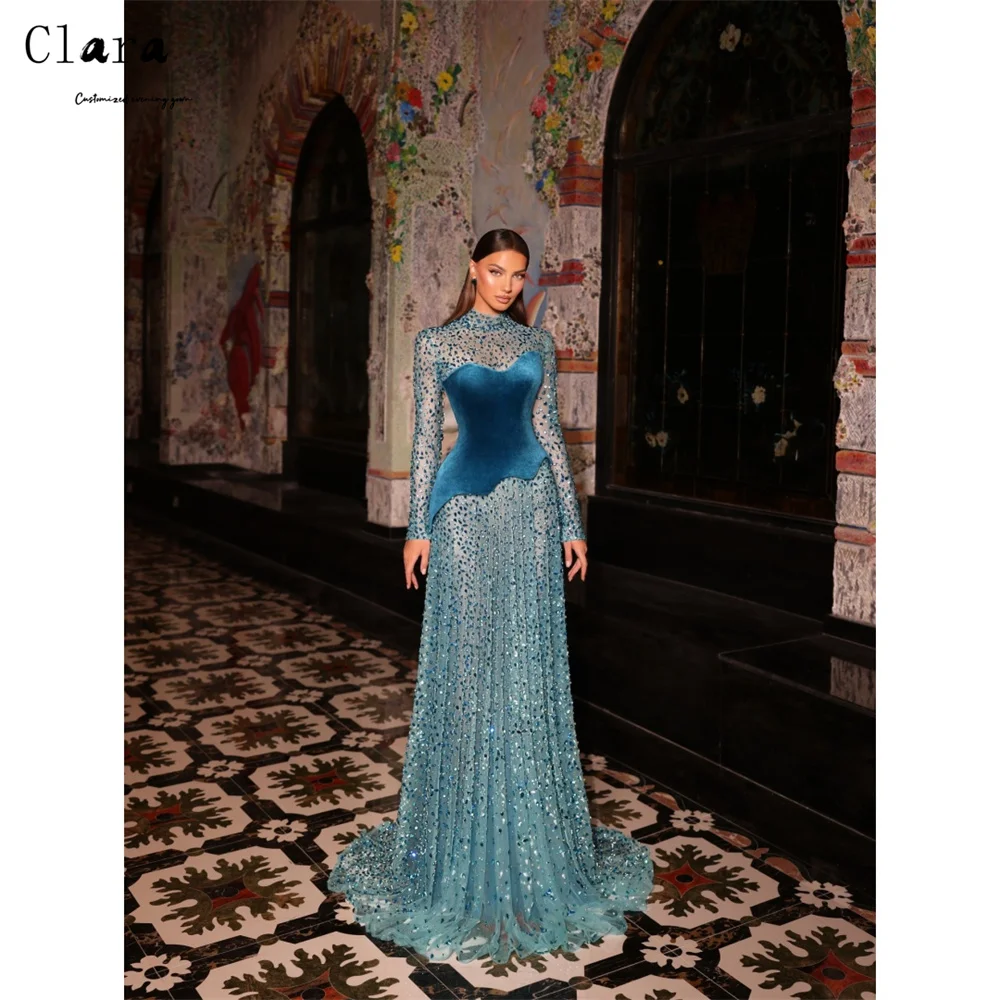 Clara Custom Blue Crew Neck Long Sleeves Rhinestones Evening Dresses for Luxury Party Evening Dresses Ladies Wedding Guest Dress
Clara Custom Blue Crew Neck Long Sleeves Rhinestones Evening Dresses for Luxury Party Evening Dresses Ladies Wedding Guest Dress