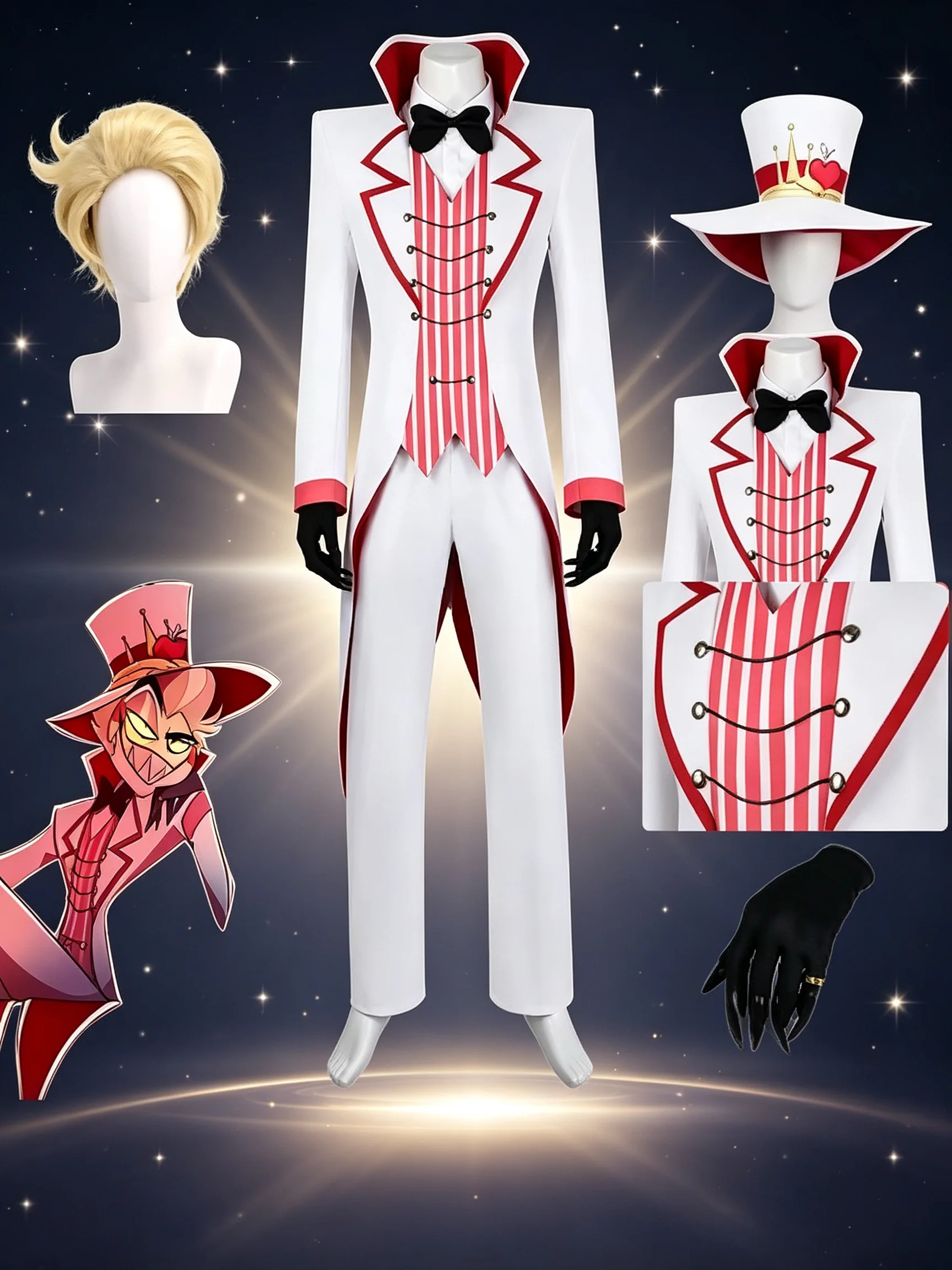 Lucifer Hazbin Cosplay Costume Wig Hat Ring Anime Uniform Jacket Pants Gloves Halloween Party Outfits for Men
Lucifer Hazbin Cosplay Costume Wig Hat Ring Anime Uniform Jacket Pants Gloves Halloween Party Outfits for Men