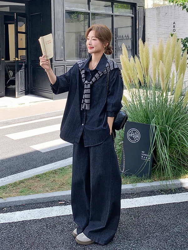 Women's Stripe Shawl Denim Shirt Wide Leg Pants Set Casual Fashion Spring Autumn Two Piece Set High Waist Cotton Long Sleeve
Women's Stripe Shawl Denim Shirt Wide Leg Pants Set Casual Fashion Spring Autumn Two Piece Set High Waist Cotton Long Sleeve