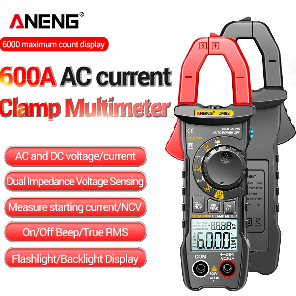 ANENG CM82 Digital Clamp Meter 6000 Counts Multimeter AC/DC Current Voltage Resistance Handhold Testers Car Multitesters Tools
ANENG CM82 Digital Clamp Meter 6000 Counts Multimeter AC/DC Current Voltage Resistance Handhold Testers Car Multitesters Tools