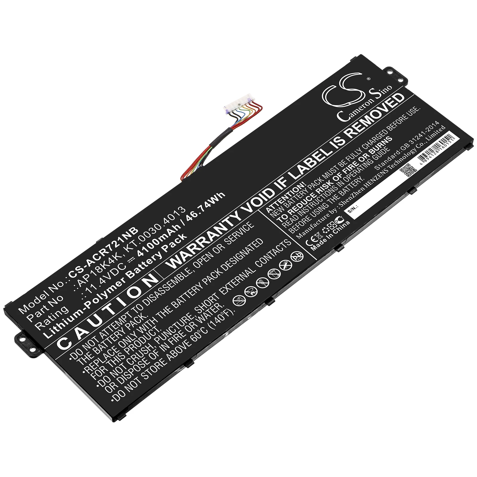 Li-Polymer Notebook, Laptop Battery for Acer, 11.4V, 4100mAh , Compatible Models: Chromebook 311 C721, Chromebook 311 C721 R721T
Li-Polymer Notebook, Laptop Battery for Acer, 11.4V, 4100mAh , Compatible Models: Chromebook 311 C721, Chromebook 311 C721 R721T