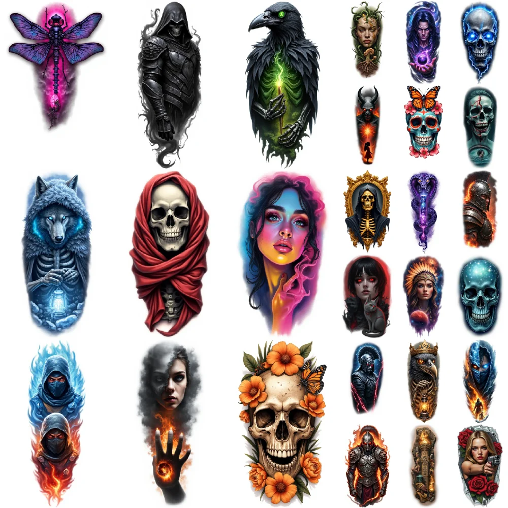 9pcs Temporary Tattoo Waterproof Long-lasting Body Stickers Fiery Hand Dragonfly Skeleton In Frame For Adult Shoulders Male
9pcs Temporary Tattoo Waterproof Long-lasting Body Stickers Fiery Hand Dragonfly Skeleton In Frame For Adult Shoulders Male