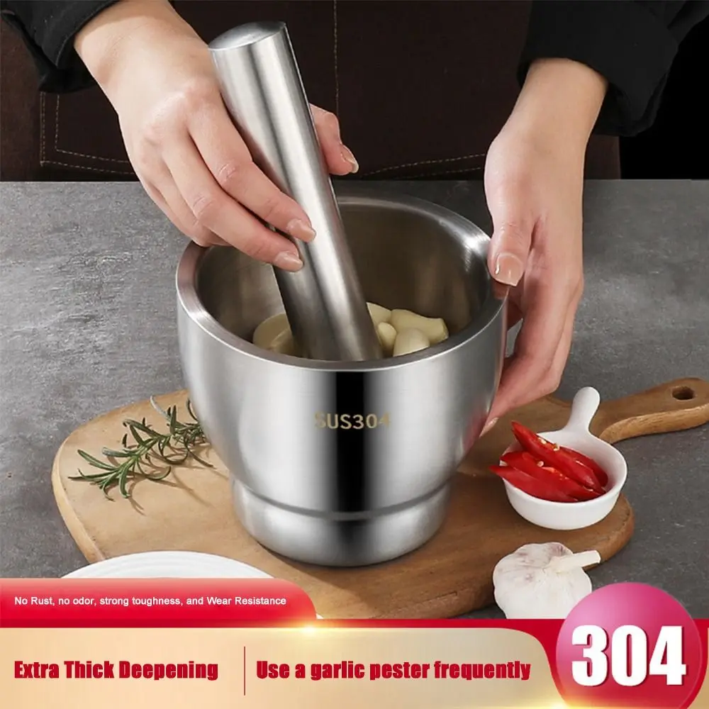 304 Stainless Steel Garlic Masher Household Use With Lid Stone Mortar Pressure Design Mashing Pot Garlic Mortar Herb Grinding
304 Stainless Steel Garlic Masher Household Use With Lid Stone Mortar Pressure Design Mashing Pot Garlic Mortar Herb Grinding